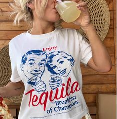 📦 PRODUCTION TIME & SHIPPING ► All T-Shirts are hand-screen printed to order. ► Production time is 1-3 business days ► Delivery time is 2-4 days in the US 👕SHIRT SPECIFICATIONS AND SIZING - Premium Gildan Soft-Style T-shirt - Comfortable unisex fit - 100% Cotton - Professional high-quality print Enjoy Tequila The Breakfast Of Champions Shirt, Tequila Lovers Gift, Cinco De Mayo Shirt, Tequila Shirt, Funny Meme Gift, Drink Lovers Shirt Funny Alcohol, Tequila Shirt, Retro Graphic Tees, Breakfast Of Champions, Vintage T Shirts, Champion Shirt, Cartoon Outfits, The Breakfast, Tees For Women