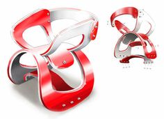 an abstract red and silver object on a white background