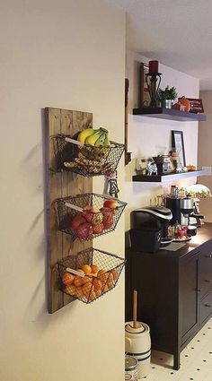 an image of a kitchen with food on the wall and in the middle of it