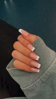 V Shape French Tip Nails Square, Coffin Square French Tip Nails, Classic French Square Nails, Med French Tip Acrylic Nails, Normal French Nails, French Nails Ideas Long, Nail French Tip White, Sqaure French Tip Nails, French Manicure On Square Nails