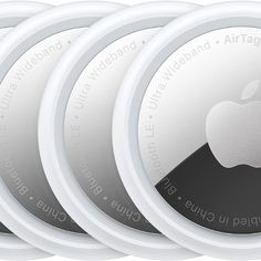 six white apple watch faces are shown in this image, with the logo on them