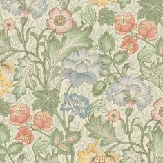 an old wallpaper with flowers and leaves on the backgroung, in pastel colors