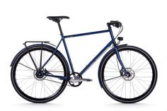 a blue bicycle is shown against a white background