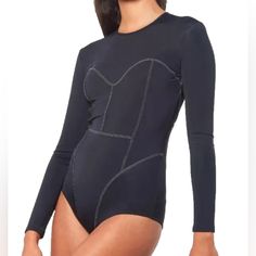 Preowned Mara Hoffman Women's Black Rash Guard One Piece Swimsuit Size Small Women’s, Designer Swimwear, In Very Good Condition Any Flaws, Back Zip, Full Coverage, Contracts Stitching, Long Sleeve, Made In United States Of Italian Fabric With Upf 50+, 78% Recycled Econyl Nylon + 22% Spandex, Hand Wash Shoulder To Shoulder 13.5” Armpit To Armpit 15.5” Leg Hole 10” Waist One Way Flat 14” Length Sleeve From Shoulder 22” Small Women, Mara Hoffman, Designer Swimwear, Italian Fabric, Rash Guard, Upf 50, Womens Swimwear, Womens Swim, One Piece Swimsuit