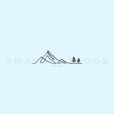 a mountain with trees on it and the word summit written in black ink, against a light blue background