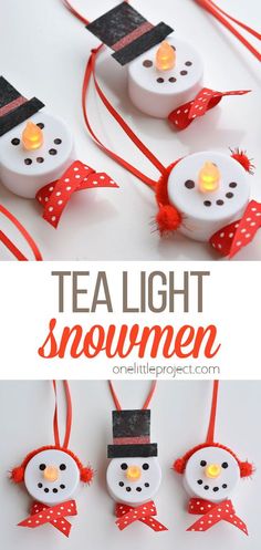 tea light snowmen made out of toilet paper rolls and some string with lights on them