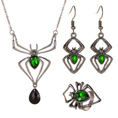 PRICES MAY VARY. HALLOWEEN SPIDER NECKLACE RING:Including a spider-shaped necklace, earrings and rings, beautiful and generous, a must-have for Halloween. SPIDER EARRINGS FOR WOMEN:We all know that spiders are a must for Halloween and our Halloween spider jewelry set is inspired by the animal spider, very fashionable and never goes out of style. SPIDER NECKLACE:Our spider necklace are suitable for a variety of occasions, not only for daily wear, but also for dates and parties where you can use t Green Spider, Spider Pendant, Green Costumes, Spider Jewelry, Spider Necklace, Spider Earrings, Halloween Necklace, Gothic Necklace, Necklace Ring