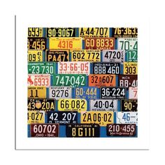 an image of many different license plates on a white background, including numbers and letters