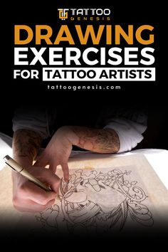 Here is a person drawing with a pen on top of a book How To Tattoo For Beginners, Tattoo Artist Name Ideas, Tattooing Yourself, Tattoo Exercises, How To Draw Tattoos, First Tattoo Tips, Practice Drawing Exercises