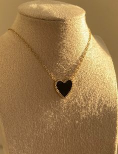 Delicate pretty black heart with Cz halo. High quality gold plated on 925s sterling silver for long lasting color. Perfect to mix with other delicate chains. Comes in 18 inches with adjustable options as well to fit in. Heart Halo, Cz Necklace, Black Heart, Cz Stone, Black Enamel, Gold Chain, Gold Chains, Unique Pieces, Halo