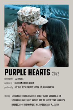 a couple kissing each other in front of a poster for the movie purple hearts 2012