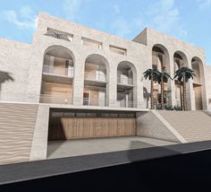 an artist's rendering of a building with palm trees