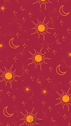 an orange sun and moon pattern on a purple background