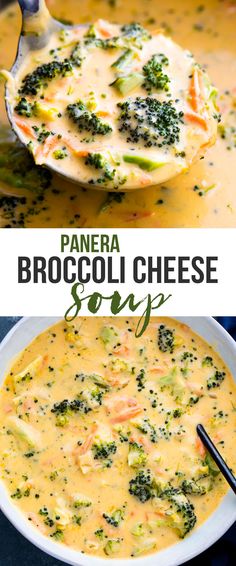 broccoli cheese soup in a white bowl