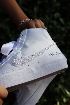 Wedding Sneakers for Bride Personalized Bridal Shoes Blazer Mid Top Rh – solecraftstudio Wedding Nike Blazers, Wedding Shoes Bride Comfortable Sneakers, Sneakers For Bride, Wedding Tennis Shoes, Wedding Sneakers For Bride, Bride Sneakers, Reception Shoes, Wedding Diys, Bedazzled Shoes