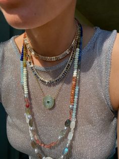 Multi stone necklace- rainbow moonstone, aquamarine, labradorite, grey pearl on a 16-18" adjustable necklace Beaded Jewels, Green Garnet, Color Necklace, Turquoise Rings, Natural Gifts, Knot Necklace, Pearl Grey, Gems Jewelry, Adjustable Necklace