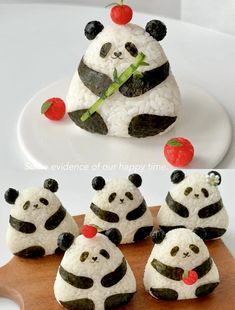 panda bears made out of rice and cherries