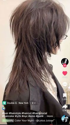 Spiky Layered Hair Long, Short Hair On Top Long In Back, Long Emo Hair Choppy Layers, Scene Hair Back View, Haircut With A Lot Of Layers, Long Vkei Hair, Scene Hair Black People, Long Back Haircut, Scene Shag Hair