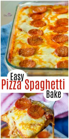 easy pizza spaghetti bake with pepperoni on top