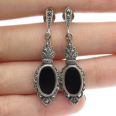 Great vintage condition.  925 Sterling Silver Vintage Real Black Onyx & Marcasite Art Deco Style Earrings  Weight: 5.0g   WELCOME TO PAWN SHOP We are an actual pawn shop and have been in business for over 25 years. Since 1990, our establishment has been serving a variety of clients by providing them with short term cash solutions and options of liquidity regarding their treasured heirlooms. Acknowledging that today′s customers are very sophisticated and are looking for a variety of investments, Vintage Black Oval Earrings, Black Oval Vintage Earrings, Vintage Black Sterling Silver Earrings, Vintage Black Earrings For Anniversary, Art Deco Jewelry 1920s, Art Deco Jewelry, Black Onyx, Art Deco Fashion, Onyx