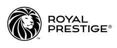 the royal prestige logo is shown in black and white, with a lion's head on