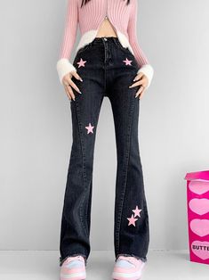 Add a sparkling touch to your style with our Pink Star Flared Jeans! These cute jeans feature a fun star patch, perfect for adding a little flair to any outfit. With the pink color and flare boot cut, it's one stylish pair of jeans that will bring your look to the next level! 🤩😍🤩 Size Chart: Size Waist (cm) Hip (cm) Length (cm) Waist (in) Hip (in) Length (in) S 62 90 100 24.41 35.43 39.37 M 66 94 101 25.98 37.01 39.76 L 70 98 102 27.56 38.58 40.16 XL 74 102 103 29.13 40.16 40.55 XXL 78 106 10 Harajuku Jeans, Clothing Kawaii, Estilo Harajuku, Rash Guard Swimwear, Goth Clothing, Baby Tees Y2k, Household Goods, Y2k Baby Tee, Kawaii Accessories