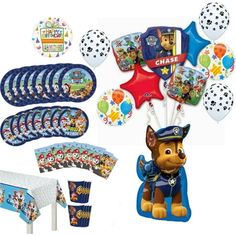 paw patrol birthday party supplies including balloons and decorations