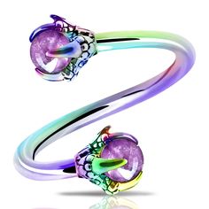 PRICES MAY VARY. ❤RAINBOW CLAW WITH OPALITE CENTER DESIGN❤:one order contains 1 piece 316L stainless steel with rainbow painting twist helix earring,dragon claw with amethyst center design makes the ring more elegant ,charming and unique.It must be very beautiful on your ear or lip. ❤COMFORTABLE SIZE❤:16G(1.2mm), Diameter:8mm, Adjustable by Bending the Barbell Piercing, 3mm Claw Ball, Best Body Piercing for Both Women and Men ❤NOT ALLERGIC❤:this Helix Earring hoop is made of 316L Stainless steel Lobe Piercing Jewelry, Dragon Claws, Helix Earrings Hoop, Upper Lobe Piercing, Steel Dragon, Upper Lobe, Helix Piercing Jewelry, Cartilage Jewelry, Helix Earring