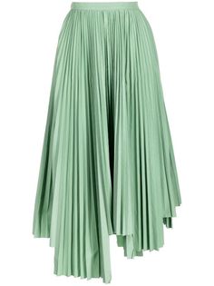 Plan C Asymmetric Pleated Skirt - Farfetch Elie Saab, Apple Green Skirt, Skirt Png, Apple Green, Green Skirt, Green Cotton, Flare Skirt, Asymmetric Hem, Pleated Skirt