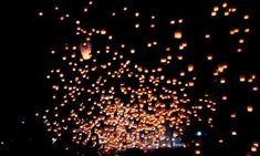 the sky is filled with hundreds of lanterns