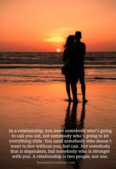 two people standing on the beach at sunset with an inspirational quote about love and feelings