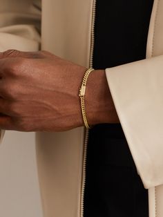 Revived from VARON's family archives, this gold-plated 'Malo' bracelet was first released in the 1960s. The clasp is finished with a security latch. Men’s Bracelet Aesthetic, Men's Gold Jewelry, Simple Gold Bracelet For Men, Gold Bracelet Mens, Id Bracelet Mens, Simple Men Jewelry, Mens Outfits Accessories, Gold Chain Bracelet Men, Men Minimalist Jewelry