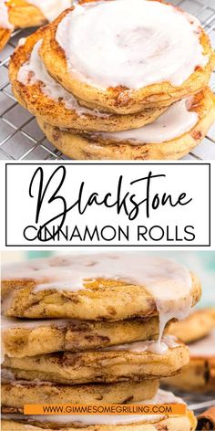 black stone cinnamon rolls with icing on top