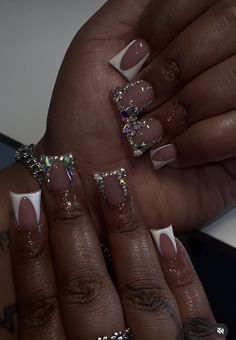 Short Diamond Acrylic Nails, Short Acrylic Nails Dramatic, Short Dramatic Acrylic Nails, Birthday Nail Set Short, Steletoes Nails French Tip, Short Diamond French Tip Nails, Short Zodiac Nails, Short Birthday Acrylic Nails, Duck Nails With Rhinestones