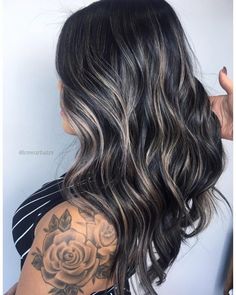 Full Set Highlights Brown Hair, Dark Dimensional Balayage, Hair Color Ideas For Brunettes To Blend Gray, Medium Brown Deminsional Hair, All Over Babylights On Dark Hair, Balayage Long Hair Black, Black Hair Full Highlights, Black Hair With Blended Highlights, Dark Hair Biolage Balayage