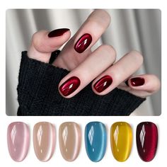 PRICES MAY VARY. Glitter Cat Eye: Use the magnet to create desired pattern before curing. Apply gel top coat for gorgeous shimmery and sparkly finish. Heat up in winter to reduce thickness. Package Includes: 6 gel polish colors of 0.25 fl.oz (7.3ml) each + cat eye magnet. Professional gel nail set to enjoy the nail art from the comfort of your own home! Easy To Use: Cure with UV light for 60s to a complete dry. Long-Lasting: Up to 4 weeks if properly applied base coat & top coat. Tips: Buff your nail bed lightly before applying to prevent early peeling off. Short Red Cat Eye Nails, Winter Shellac Nails Colors, Cats Eye Nail Polish Gel, Cats Eye Nails, Shellac Nail Colors, Nail Stickers Designs, Red Cat Eye, Ombre Gel Nails, Gel Nail Set