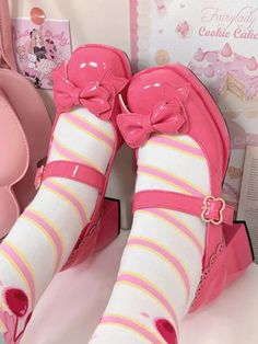 Bow at Top Barbie Pink Mary Janes High Block Heel Shoes Pink Mary Janes, Bow High Heels, Dr Shoes, Style Kawaii, Cute Shoes Heels, Kawaii Shoes, Block Heel Shoes, Aesthetic Shoes, Pink Shoes