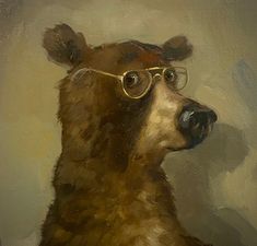 a painting of a brown bear wearing glasses