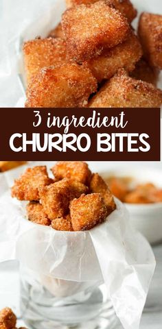 three ingredient churro bites in a white bowl