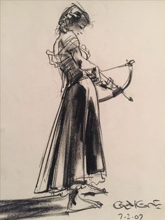 a drawing of a woman with a bow and arrow