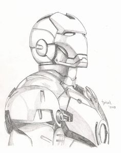 a drawing of a man wearing a helmet