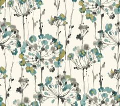 a wallpaper with blue and green flowers on it