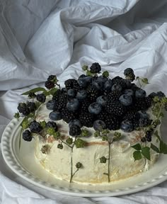 a cake with blueberries and blackberries on top