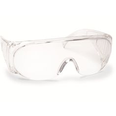 safety goggles with clear lens for eye protection on the face and side of the glasses