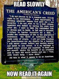 a sign that says read slowly the american's greed now read it again,