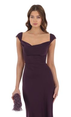 Strappy Cowl Neck Maxi Dress in Purple | LUCY IN THE SKY