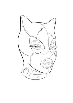 a black and white drawing of a cat mask