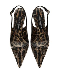 Dolce & Gabbana 105mm leopard-print Leather Pumps - Farfetch Slingbacks, Dr Shoes, Leopard Print Shoes, Girly Shoes, Shoe Inspo, Aesthetic Shoes, Fabulous Shoes, Gold Letters, Shoe Closet