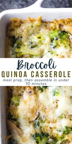 broccoli quiche casserole in a white dish with text overlay