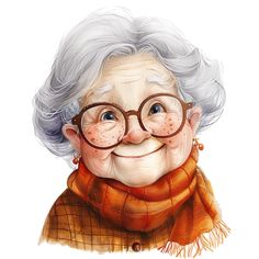 an old woman with glasses and a scarf